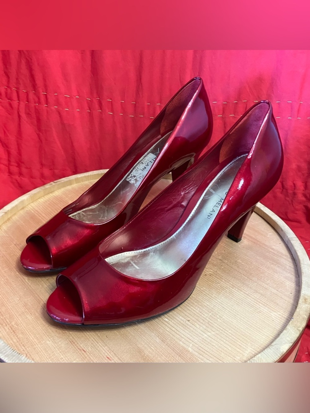 Women’s Red Patent Peep Toe Pump Heels Size 10 - Picture 6 of 11